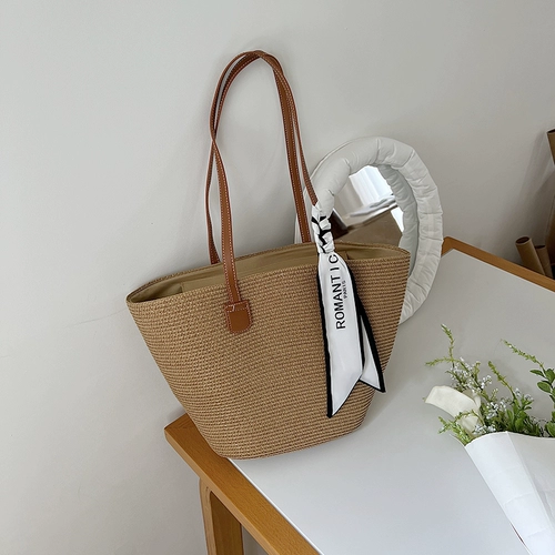 Соломенная летняя сумка через плечо, плетеная вместительная и большая сумка на одно плечо