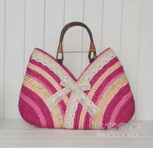2024 Новый стиль Свежая пастырская полосатая женская соломенная соломенная сумка Кружечка