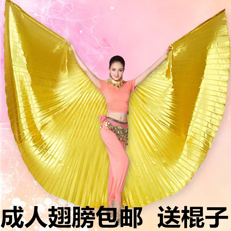 Belly Dance Golden Wings Props for Adult Performance, Golden Wings Dance Costume, 360-Degree Golden Wings, Colorful Wings