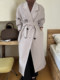 101801 ວຽກຫນັກມື stitched double-sided cashmere coat women's long thickened brown loose waisted woolen coat