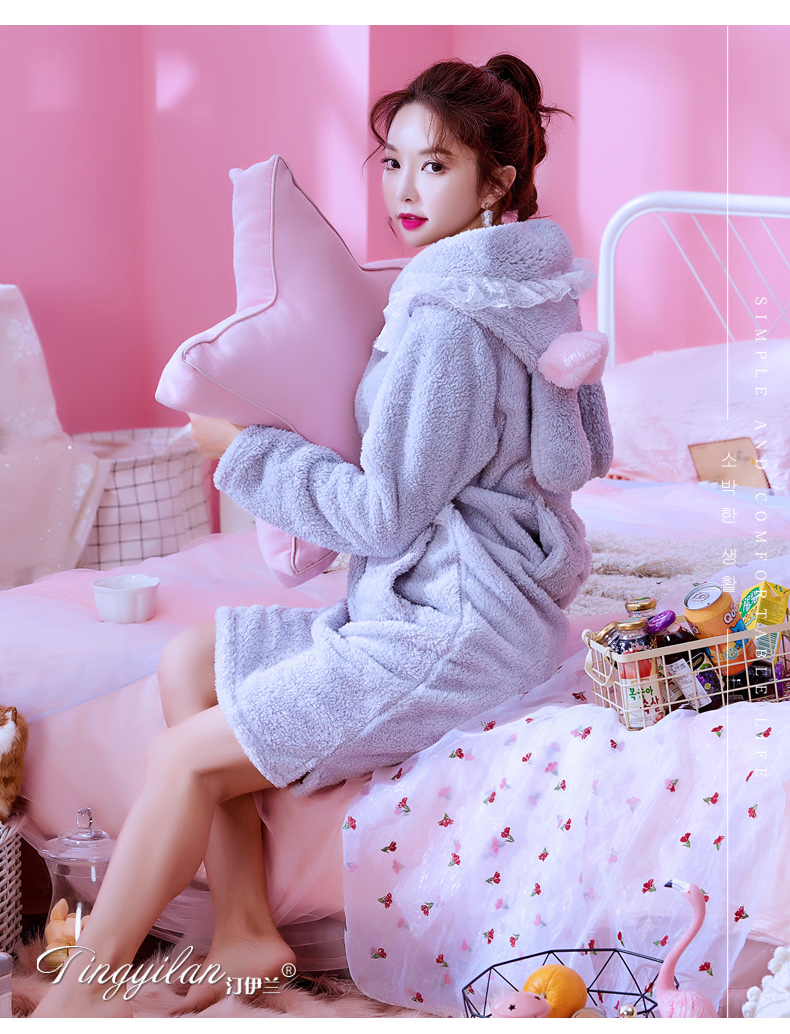 Váy ngủ ren mùa thu và mùa đông đồ ngủ dài tay nữ dễ thương công chúa sinh viên ngọt ngào dày flannel san hô lông cừu váy nữ đẹp