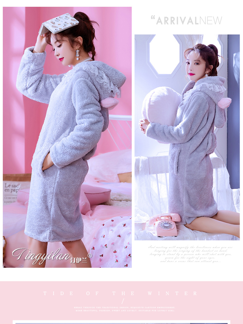 Váy ngủ ren mùa thu và mùa đông đồ ngủ dài tay nữ dễ thương công chúa sinh viên ngọt ngào dày flannel san hô lông cừu váy nữ đẹp