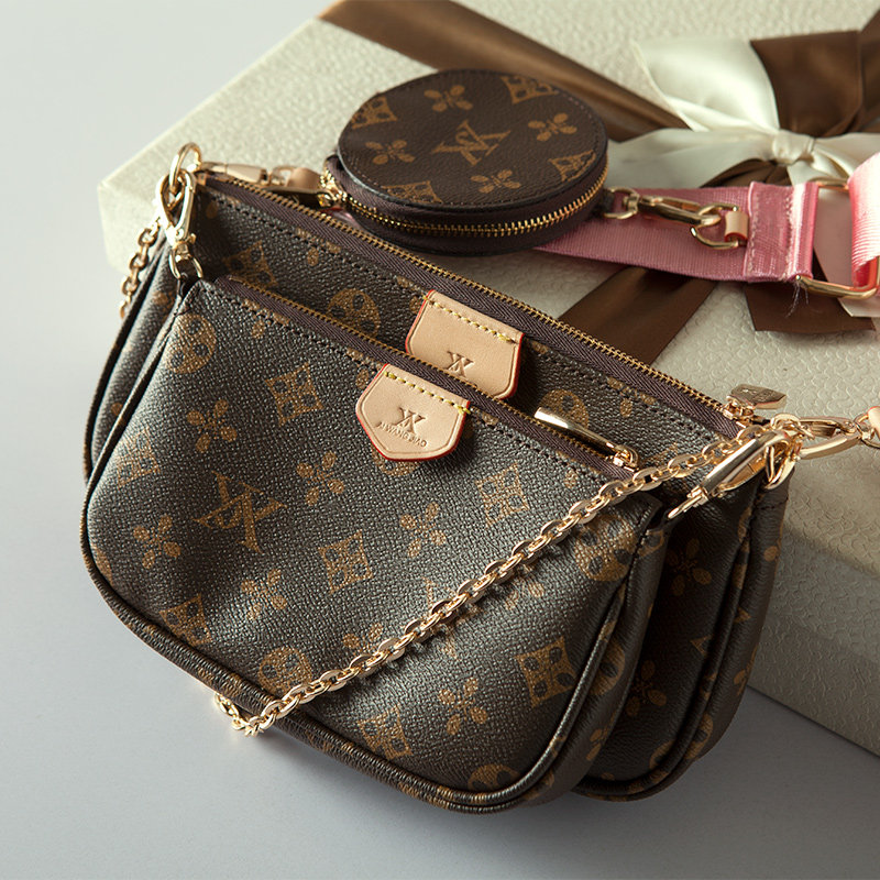 Hong Kong tide fashion luxury leather 2021 new shoulder crossbody three-piece mahjong bag three-in-one pet bag