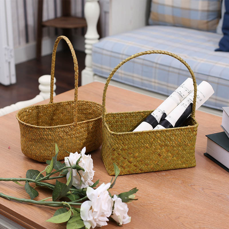 Nordic Grass Choreography Basket Hand Woven Basket Ins Home Living Room Flowerpots Swaying pieces Grass Woven baskets to decorate the fields