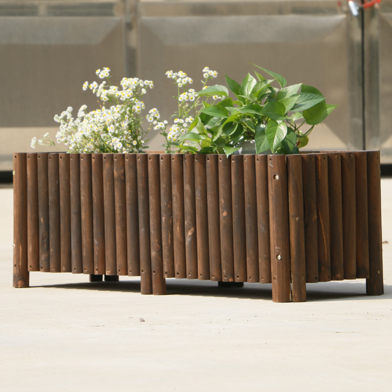 Carbonized wood flower pot outdoor anti-corrosion wood flower box rectangular balcony vegetable pot wooden flower trough garden flower pot large