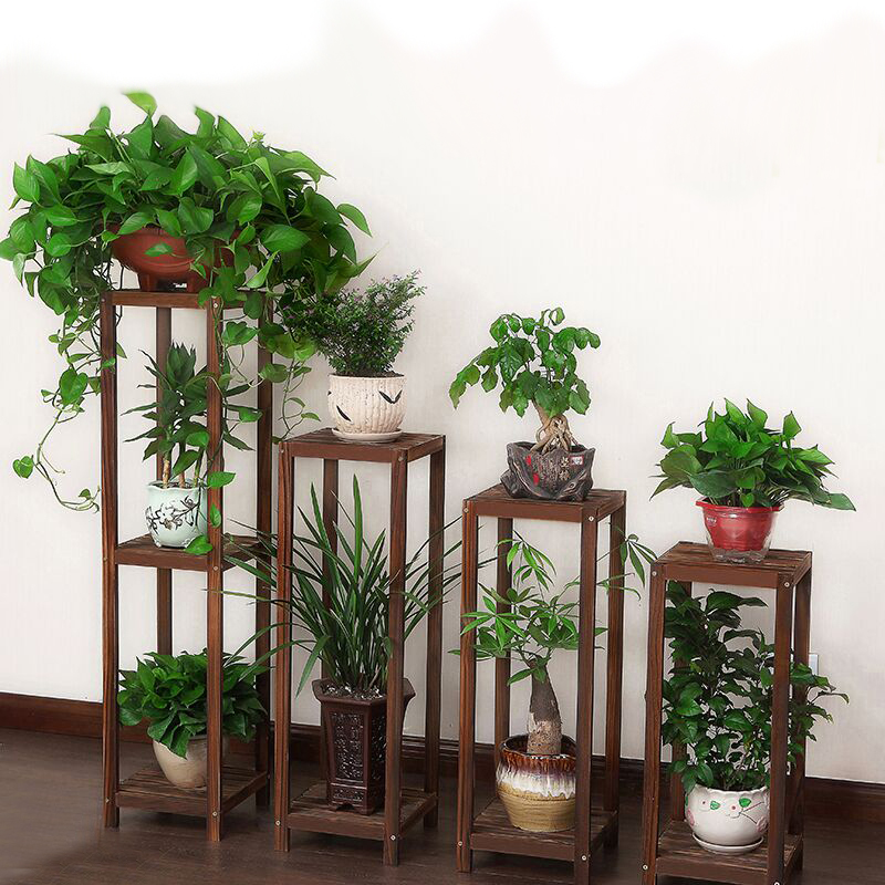 Solid Wood Flower Racks Balcony Floor Flower Pots Shelf Multilayer Living-room Minimalwood Indoor Chandelia Gold Gspend Shelf