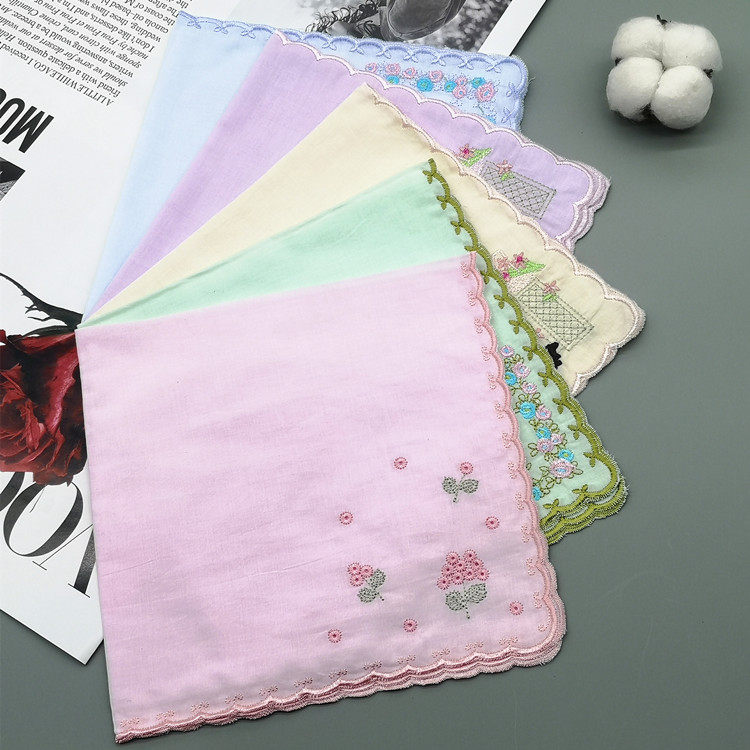 Women's Embroidered Pure Cotton Handkerchief, Embroidered All-Cotton Handkerchief, Portable, Soft, Sweat-Absorbent, Fresh Style, Women's Handkerchief, Gift