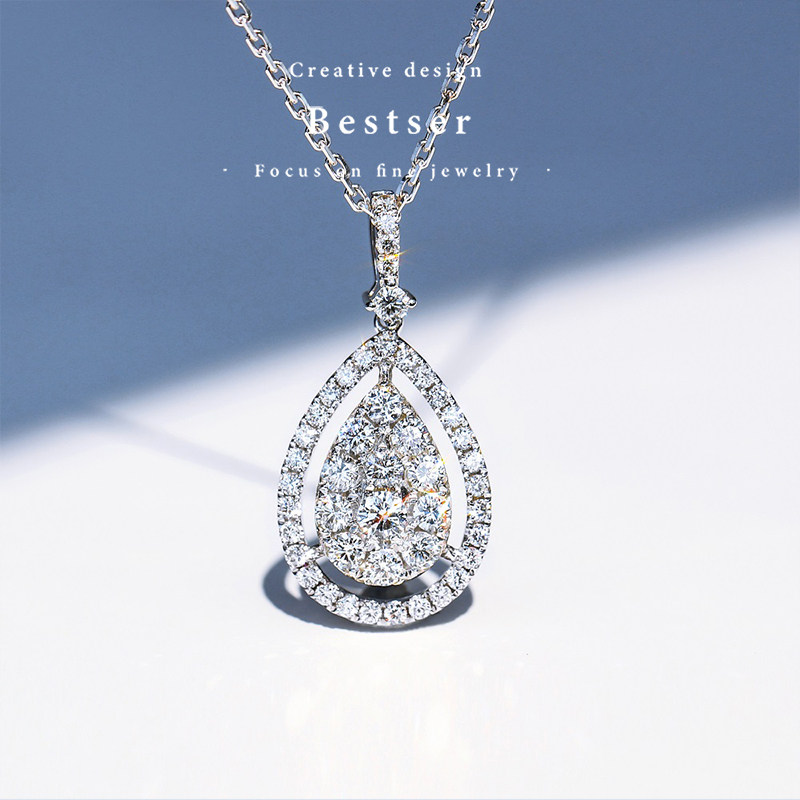 Beige Bestser (Spring Apricots) 18K Platinum Drop Drill Group Inlaid 3 Carat Diamond Necklace Wedding Lady Gift