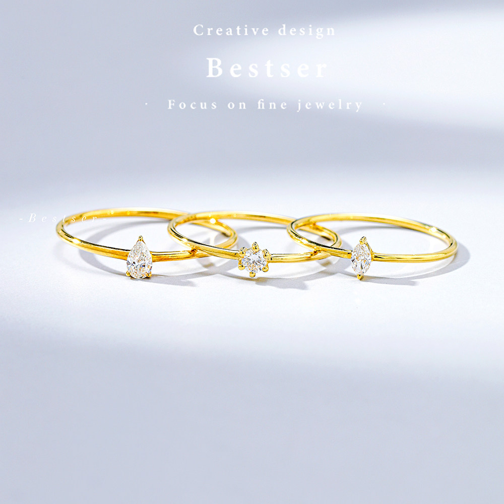 Bestser Bestser (little cute) 18K gold single drill ring horse eye drop diamond bare drill minima drilling ring female