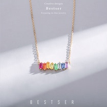 Pink Bestser 18K rose gold rainbow candy necklace colored gemstone Rube Blue treasure diamond pendant female