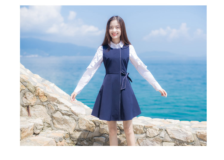 Mùa thu 2018 mới của phụ nữ Thời trang Hàn Quốc Một chiếc váy vest vest dáng suông dáng dài hai mảnh váy xoè ngắn