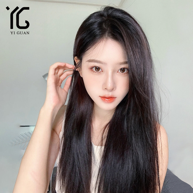 Wig woman long hair real hair All true human hair lace delivery needle natural split Eight words long straight hair full head wig sleeve-Taobao