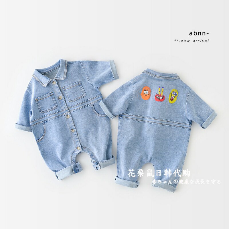 Japanese baby denim jumpsuit spring and autumn tide clothes climbing clothes baby men and women foreign style thin go out clothes