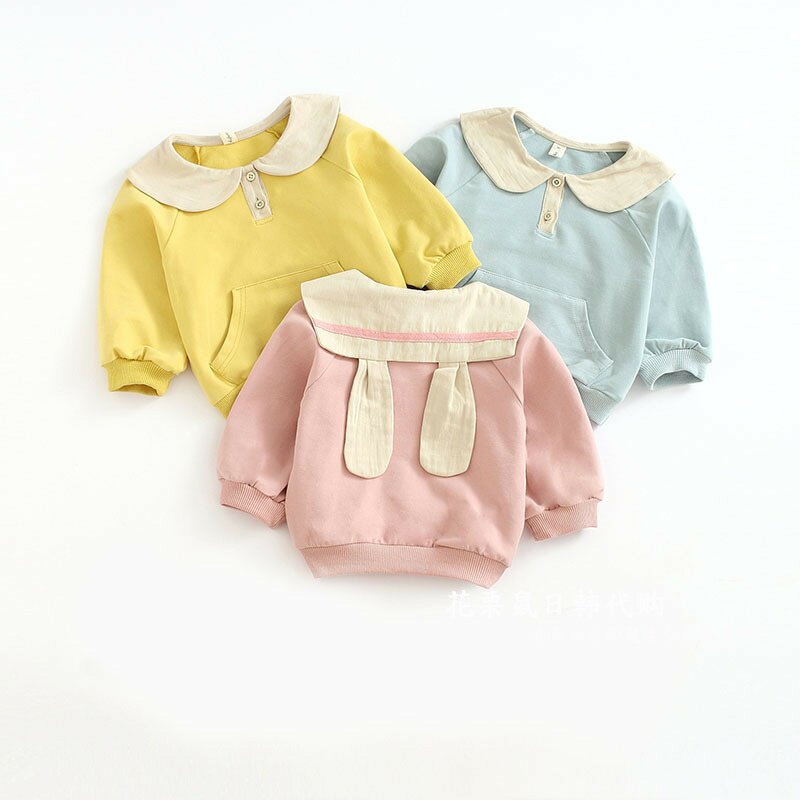 Japanese girls spring and autumn sweater long-sleeved 2022 new foreign style rabbit ears collar children go out autumn clothes