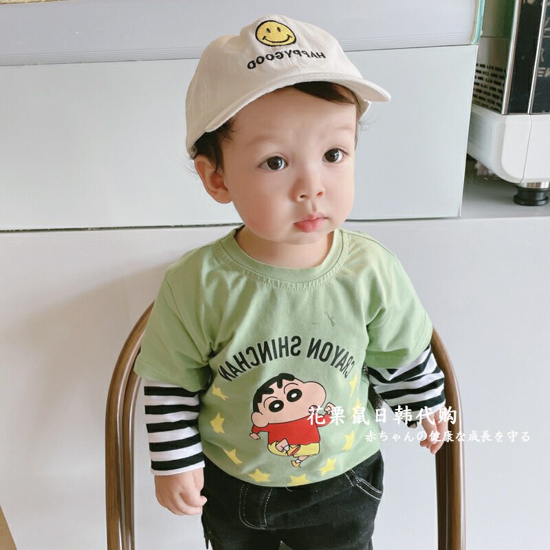 Japan 2022 autumn and winter pure cotton fake two-piece long-sleeved T-shirt top women's loose casual cartoon foreign style clothes