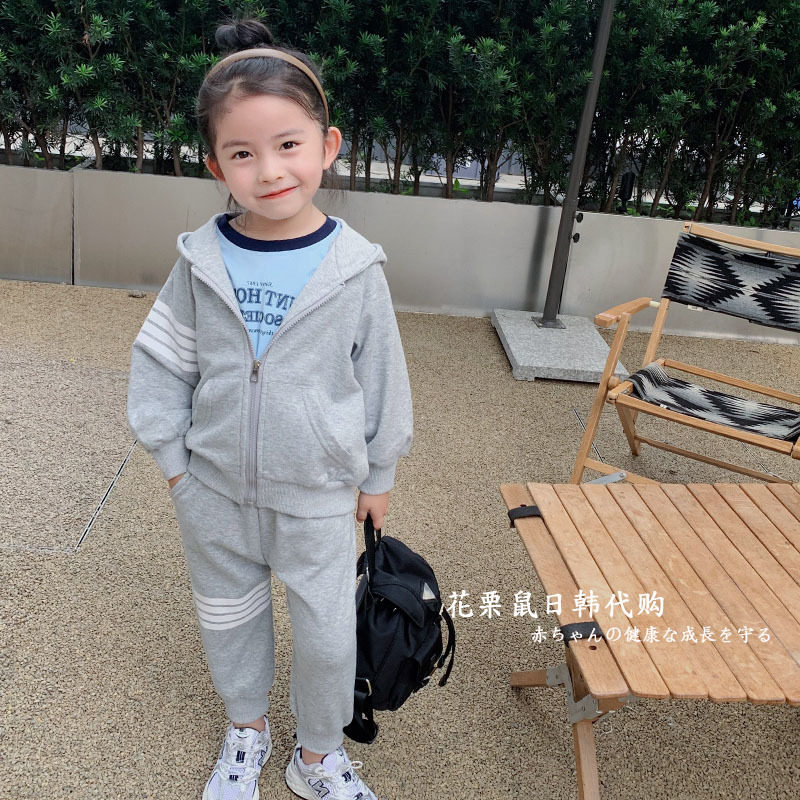 Japanese girls' suit spring and autumn fashionable children's sports two-piece net red clothes hooded 2022 new autumn