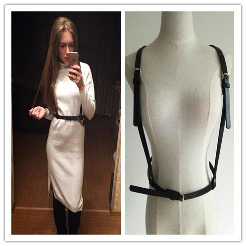 European and American retro black leather strap with baby bag belt integrated girdle belt lady