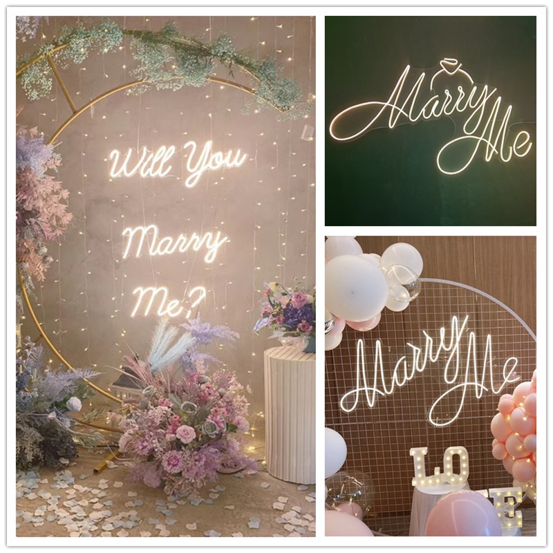 Outdoor Indoor Glow Request Wedding Light Marryme Letters Wedding Neon Signs Surprise Engagement Table White Decorative Lights