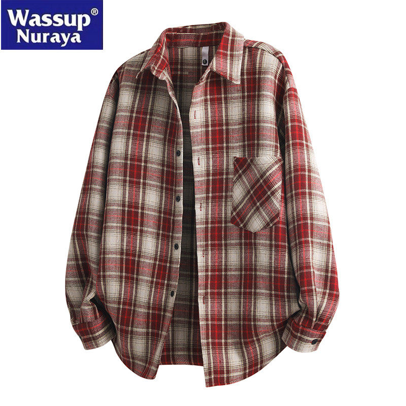Бренд WASSUP Nuraya tide, весенне-осенняя мужская рубашка в американскую клетку с длинными рукавами в стиле ретро, свободная повседневная рубашка, куртка