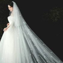 Ultra-long-style trailing head yarn bride main wedding yarn champagne-style collar marriage towing to cover wedding headwear