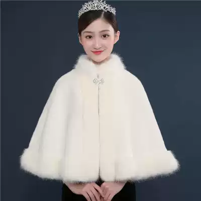 Bride wedding dress woolen cape coat wedding bridesmaid dress shawl fur warm thick white Autumn Winter