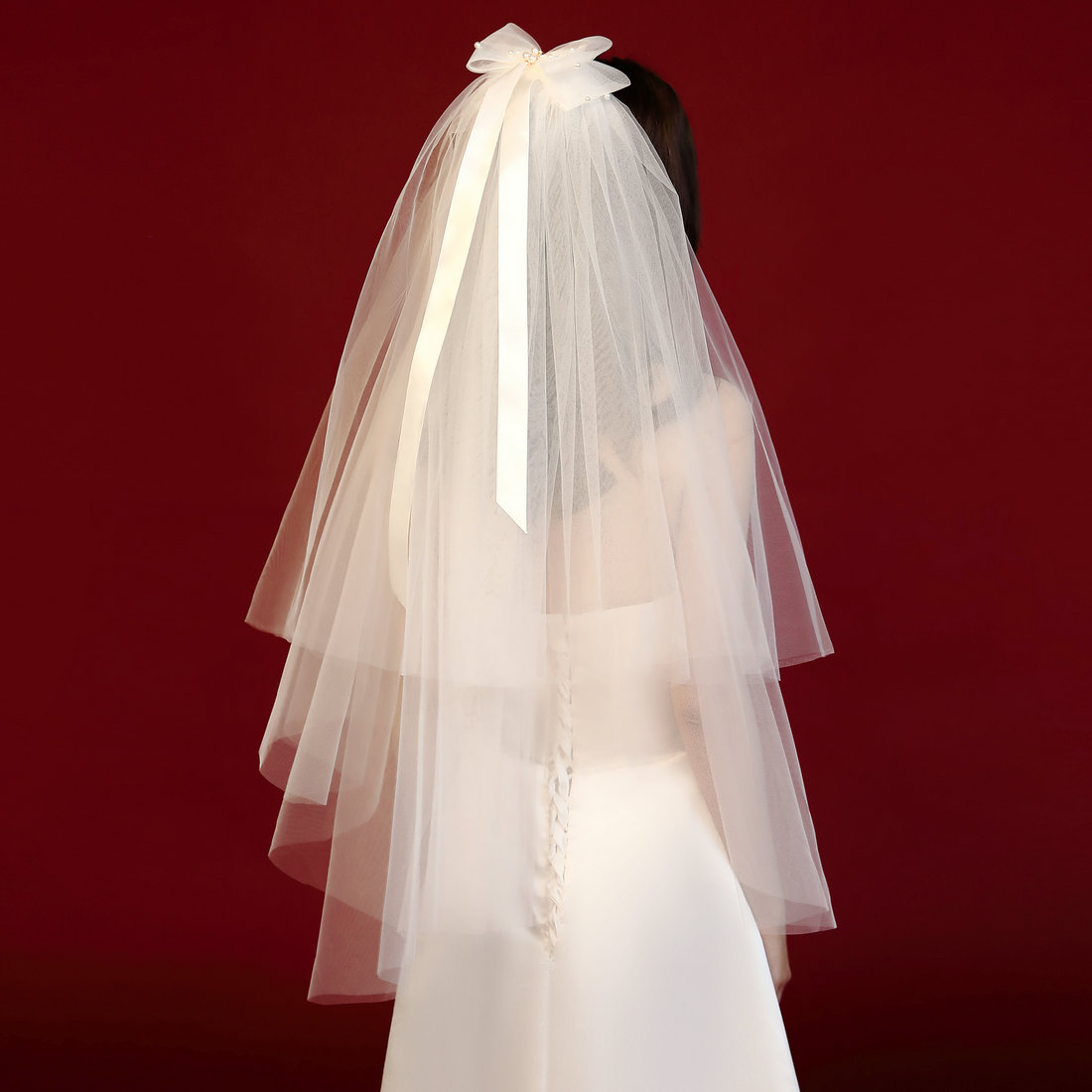 Bridal Veil 2021 Wedding Dress Headdress Double Layer Plain Gauze Korean Simple Travel Photo Props Wedding Dress Super Fairy Net Red