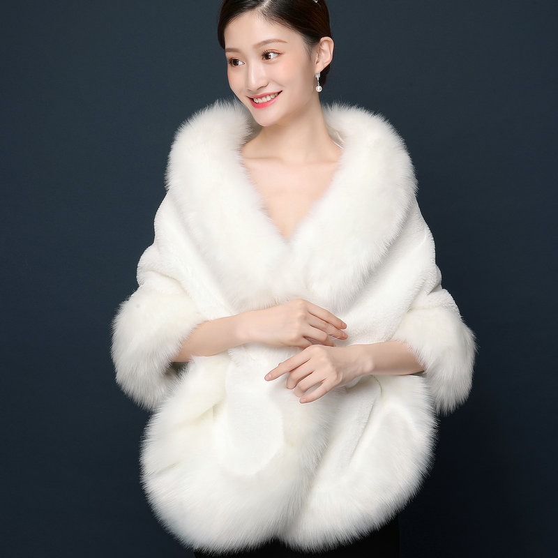 Autumn and winter bride wedding shawl imitation fox fur cloak cheongsam outside with white fur warm coat thick 2020 New