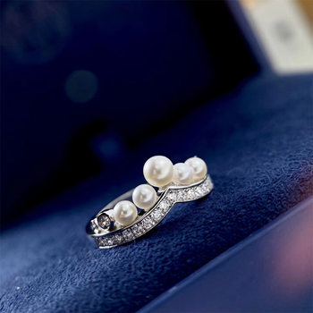Crown pearl ring sterling silver 925 fashion women's model
