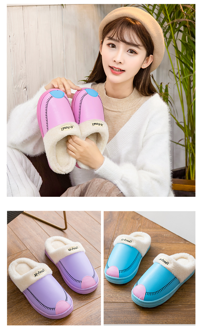 Dép bông nữ mùa đông trong nhà ấm áp cặp vợ chồng nhà kit với dày không thấm nước pu lông sang trọng nam mùa đông dép mang trong nhà nam