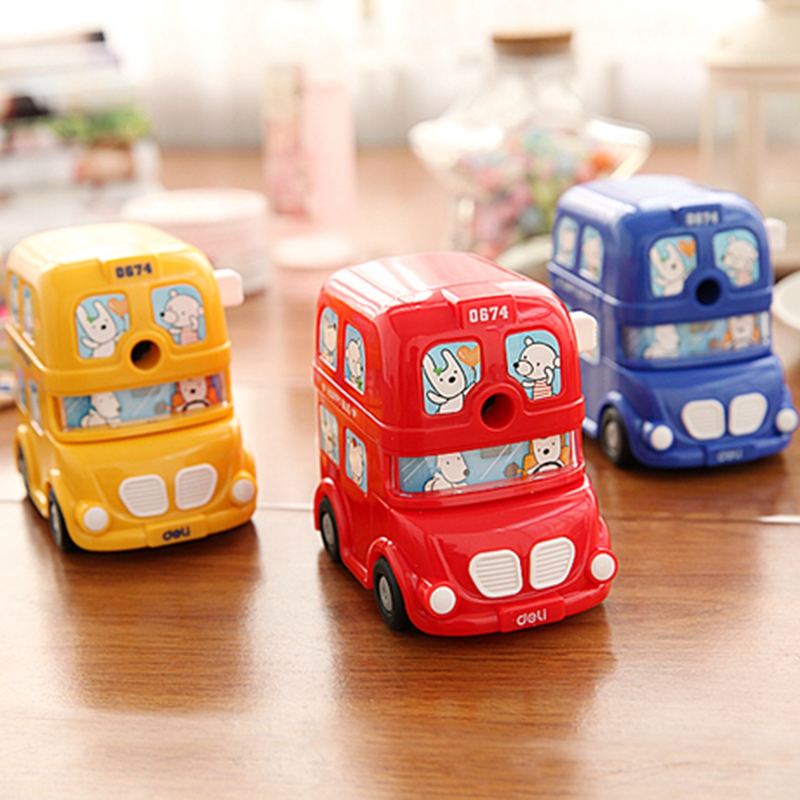 Deli 0687 hand pencil sharpener 0674 London bus pencil sharpener Cute cartoon creative student pencil sharpener