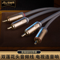 JSJ audio red and white double Lotus head two to two 2RCA plug DVD TV amplifier audio amplifier subwoofer line