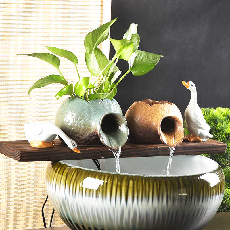 Traditional Fish Farming Water Tank, Open Pottery Jar, Flowing Water Ornament, Circulating Oxygenation Fountain Filter, Courtyard Fish Tank Landscaping
