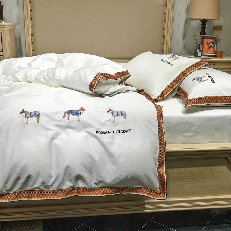 American high-end 60 long-staple cotton four-piece set European pure cotton quilt cover White embroidery cotton 1 8m bed set