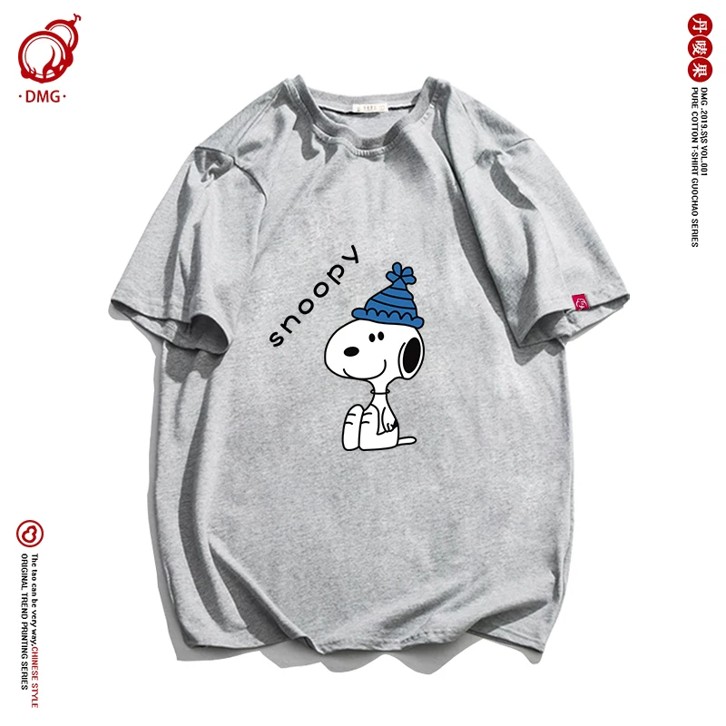 Nuby, Снупи, картина футболка, летняя белая одежда пары, с коротким рукавом, оверсайз