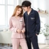 Màu xanh lá cây mùa thu mới của cặp đôi đồ ngủ nữ cotton dài tay sọc sọc áo len thường xuyên nhà đồ ngủ đẹp Cặp đôi