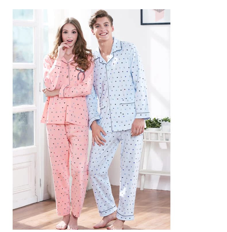 Green Jia mới mùa xuân và mùa thu cotton vài bộ đồ ngủ dài tay nam và nữ dịch vụ tại nhà giản dị cardigan phù hợp với cotton ngọt ngào bộ hoạt hình các loại
