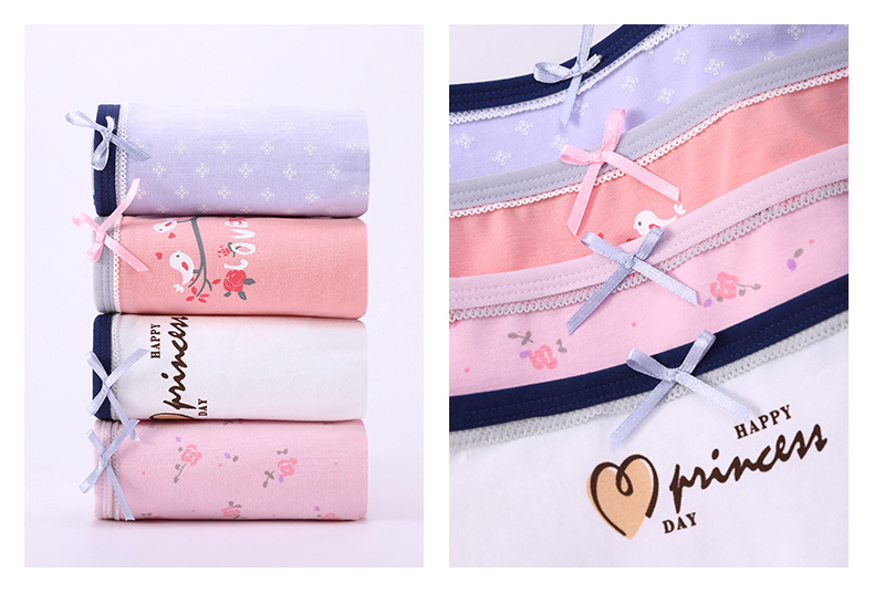 Green Jia bốn món quà đóng hộp đồ lót nữ mới phim hoạt hình quần short vải cotton ở eo quần cô gái quần lót ren gợi cảm 