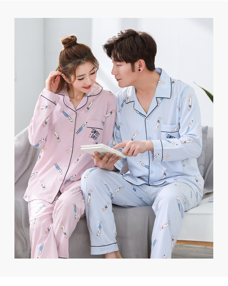 Green Jiachun cặp vợ chồng mới đồ ngủ nữ cotton dài tay ve áo cardigan mỏng phần dịch vụ nhà phù hợp với quầy cùng một đoạn những kiểu đồ bộ thun may