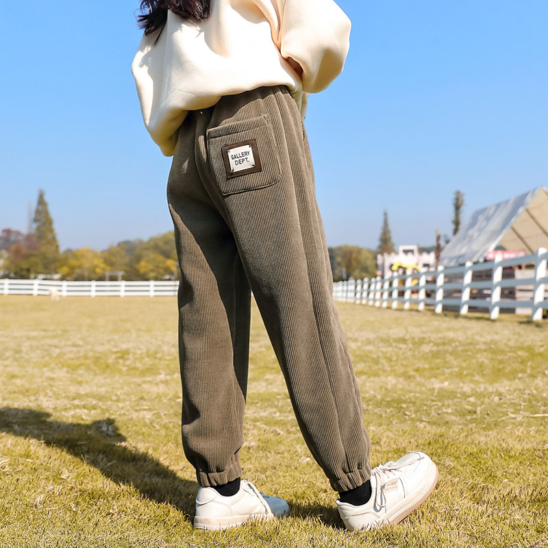 Girl Plus Suede Pants Autumn Winter Style 2023 New Children Winter Great Tong Thickened Girl Foreign Air Suede Trousers-Taobao