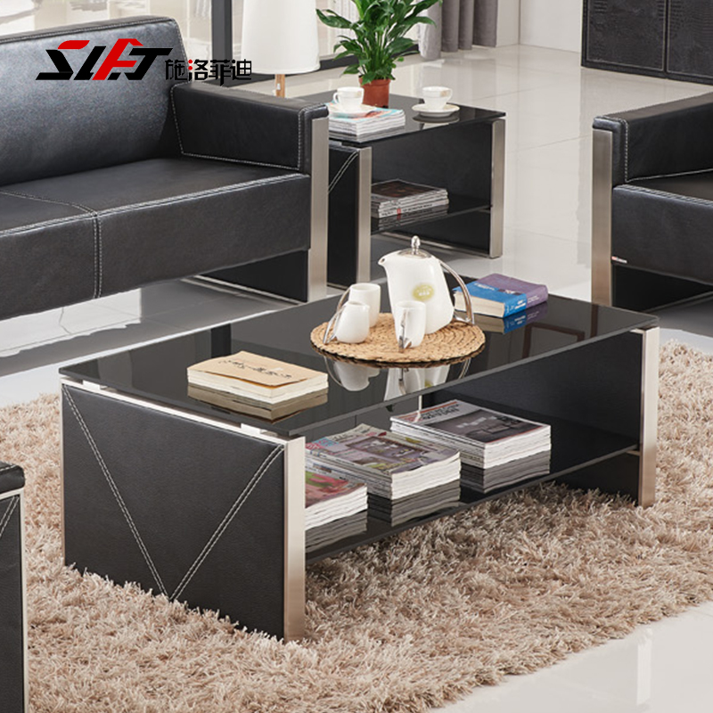 Shlofidi office furniture modern office coffee table tempered glass simple stainless steel veneer office coffee table