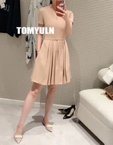 TOMYULN light luxury women 2020 spring and summer French socialion temperament V-neck pleated silk wool short sleeve dress women