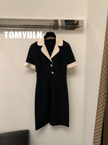TOMYULN20 spring and summer Heben style black light luxury waist slim vneck small black dress dress