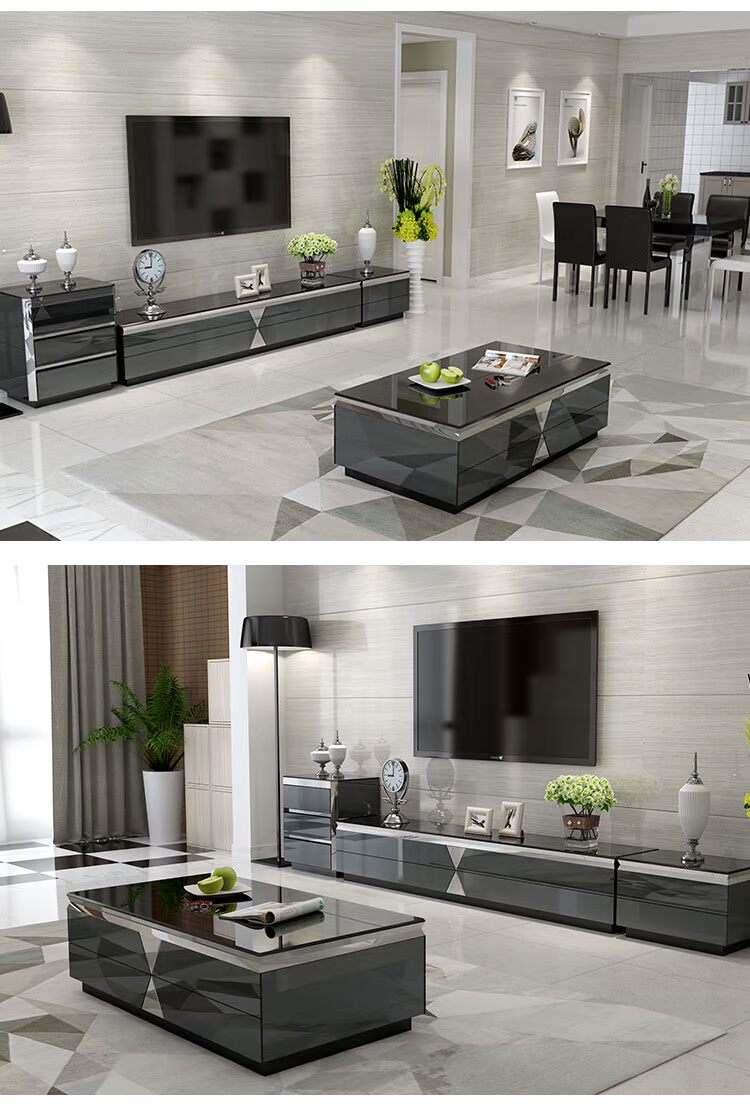 Bàn kính cường lực bàn cà phê Bộ tủ tivi đơn giản Phòng khách hiện đại lưu trữ đồ nội thất Gương bàn trà thời trang - Bộ đồ nội thất bộ bàn ghế thông minh