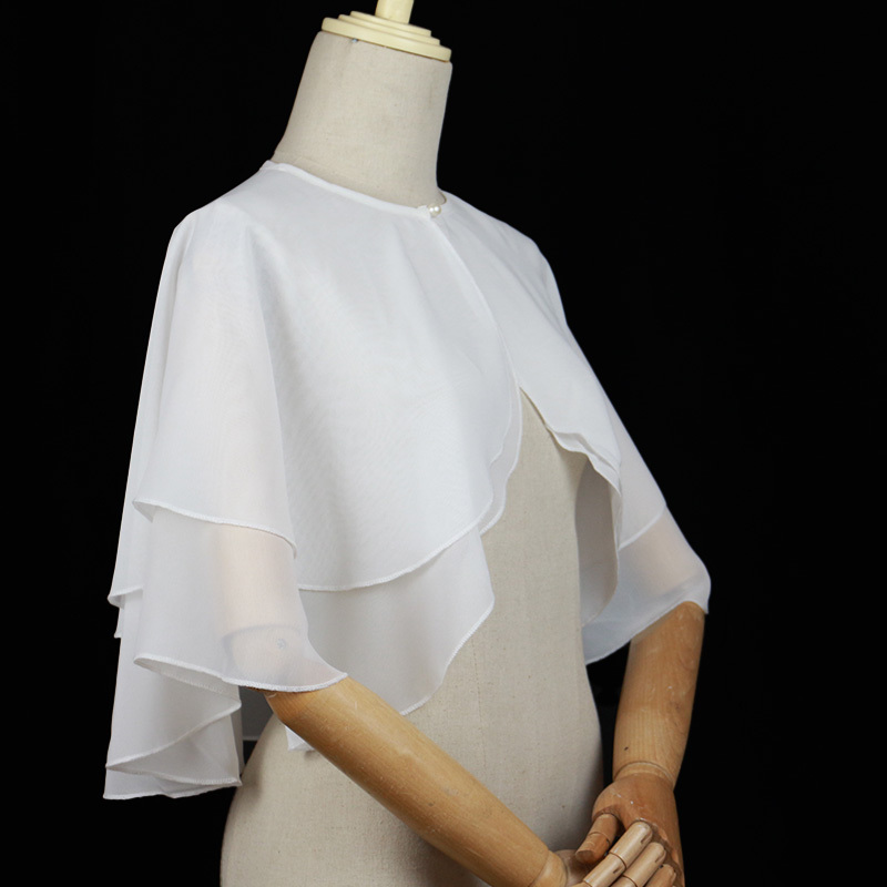 Wedding Dress Accessories Bride Double-Layer Chiffon Shawl Ruffled Cape Evening Wedding Queue-Up Outfit Jacket