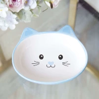 Плоская миска с кошачьими ушками, синяя, 14,5х13х3,5см.