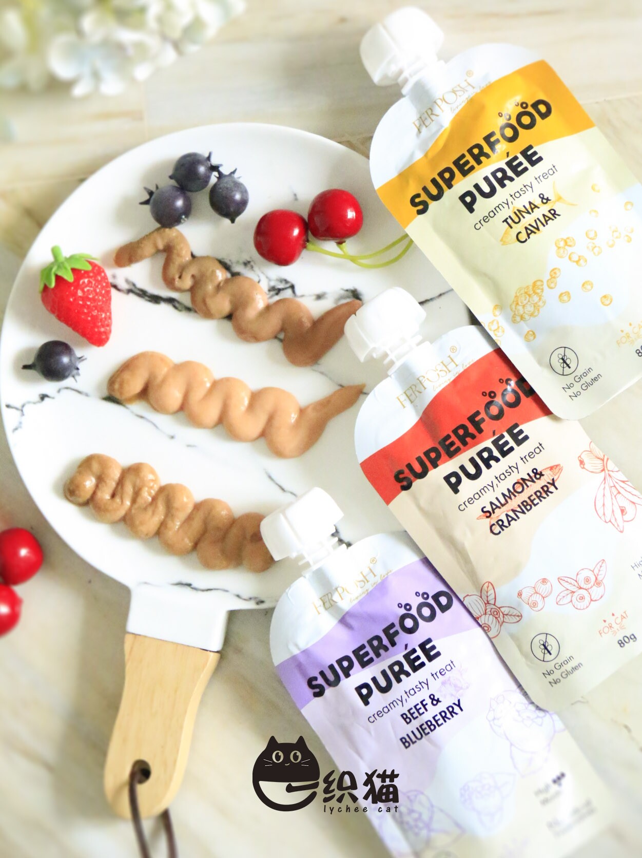 FERPOSH Whisk Bao Shi high energy meat sauce 80g fish eggs beef fish Cranberry blueberry cat strips into kitten snacks