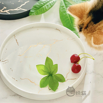 A weasel-cat Nordic minimalist marble textured cat canned tray ceramic anti-overturning large caliber snacks dinner plate