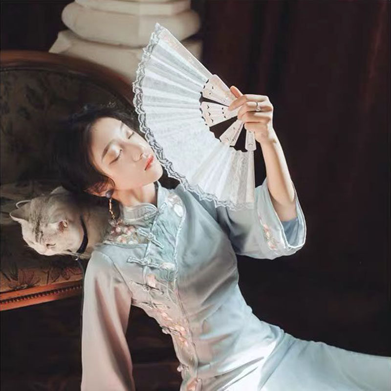Retro lace fan folded fan Chinese feng Han clothing Lolita dance bandgown show show photography props