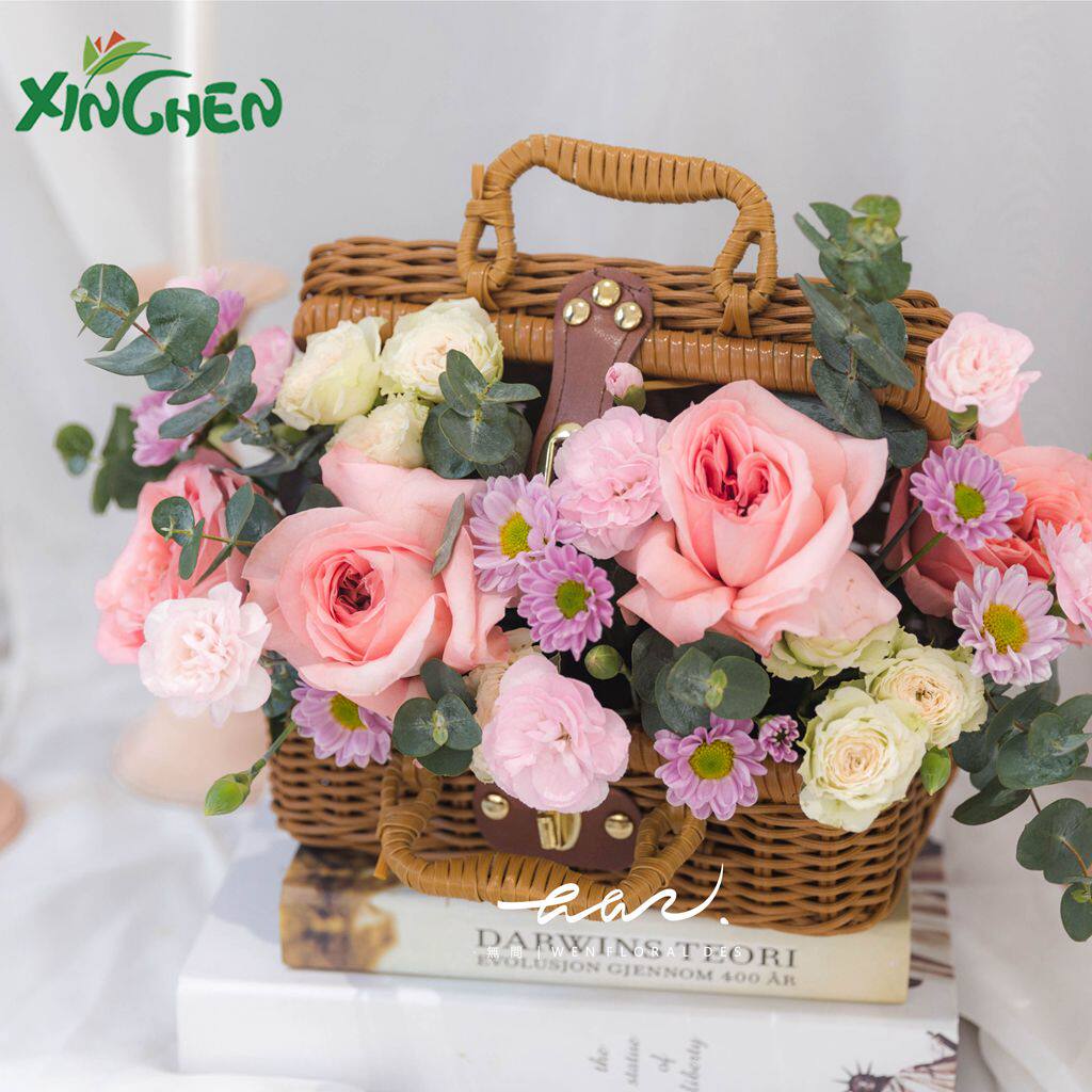Hinchen Rattan Box Handmade Hand-woven Hand Flower Box Flowers Basket Ins delist Monotheque Flowers Florist Flowers Shop New Korean-style Handout