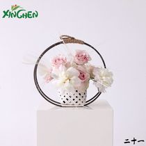 Xinchen material new ring iron hand flower basket flower basket green plant simulation flower hemp rope flower basket